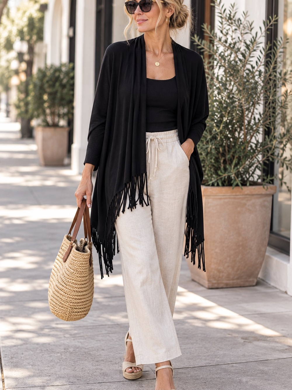 🩵MAKE OFFER🩵 Hayden Black Long Fringe Open Knit Cardigan Comfy Travel Sz Med